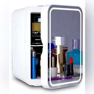 Cosmetic mini fridge with LED mirror